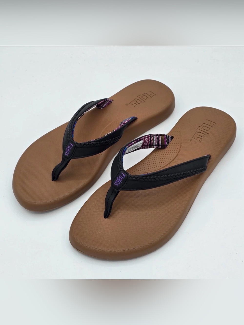 Flojos Flip Flops Women’s Memory Foam Arch Support Sandals Black Brown size 7 M
